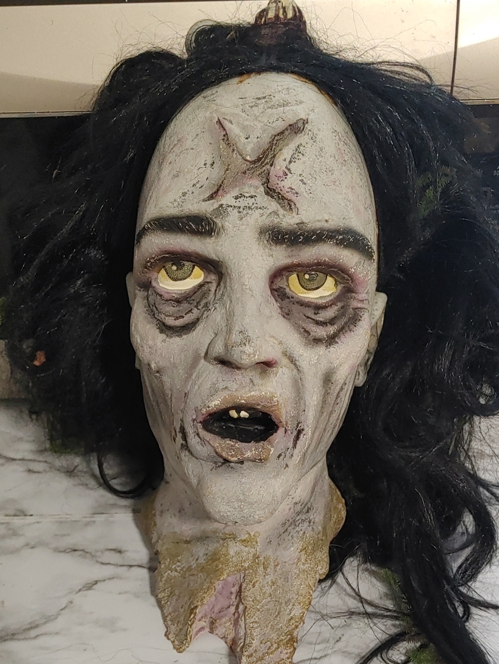 Don Post Vintage Halloween Zombie Head Prop - Pale Gray Decorative Makeup Bust